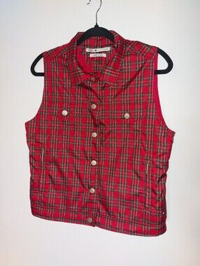 Tommy Hilfiger Red Plaid Sleeveless / Manteau Sans Manche Tommy Hilfiger
